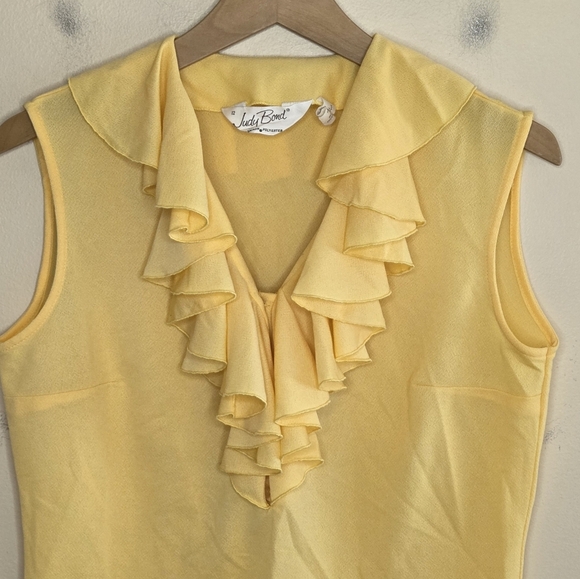 Vintage Judy Bond | Yellow Sleeveless Ruffle Tank Blouse Vtg Size 12 - Picture 3 of 4